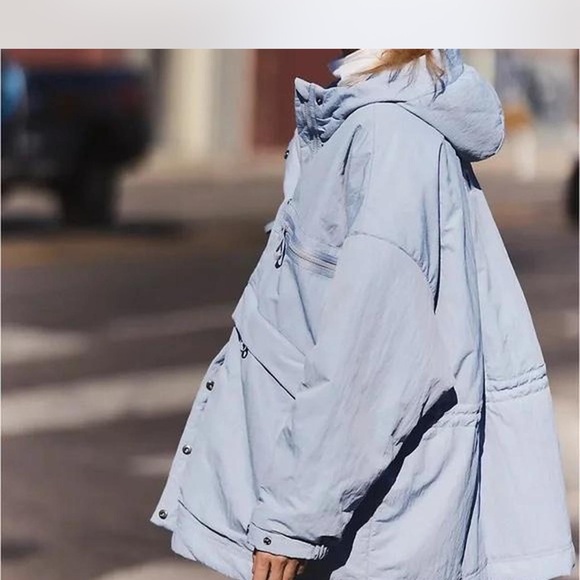 FP Movement by Free People Jackets & Blazers - Light Blue Oversized Hooded Anorak Jacket
